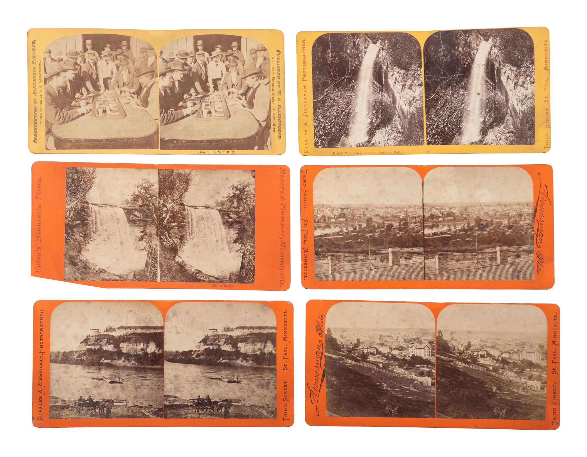 [EARLY PHOTOGRAPHY]. 12 stereoviews featuring scenes from Minnesota, Montana, New Mexico, and Utah.