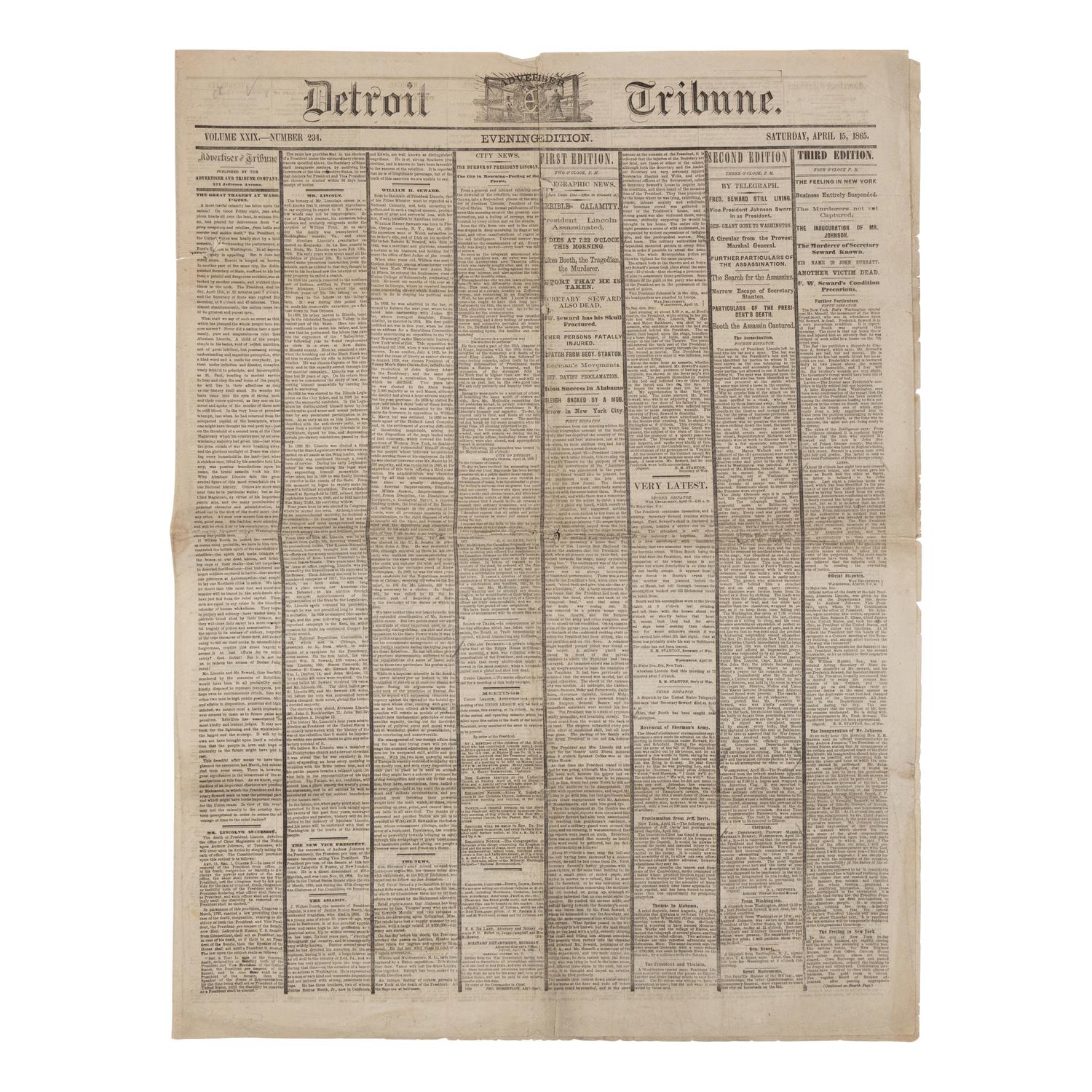 [LINCOLN ASSASSINATION]. A group of 6 newspapers, comprising: