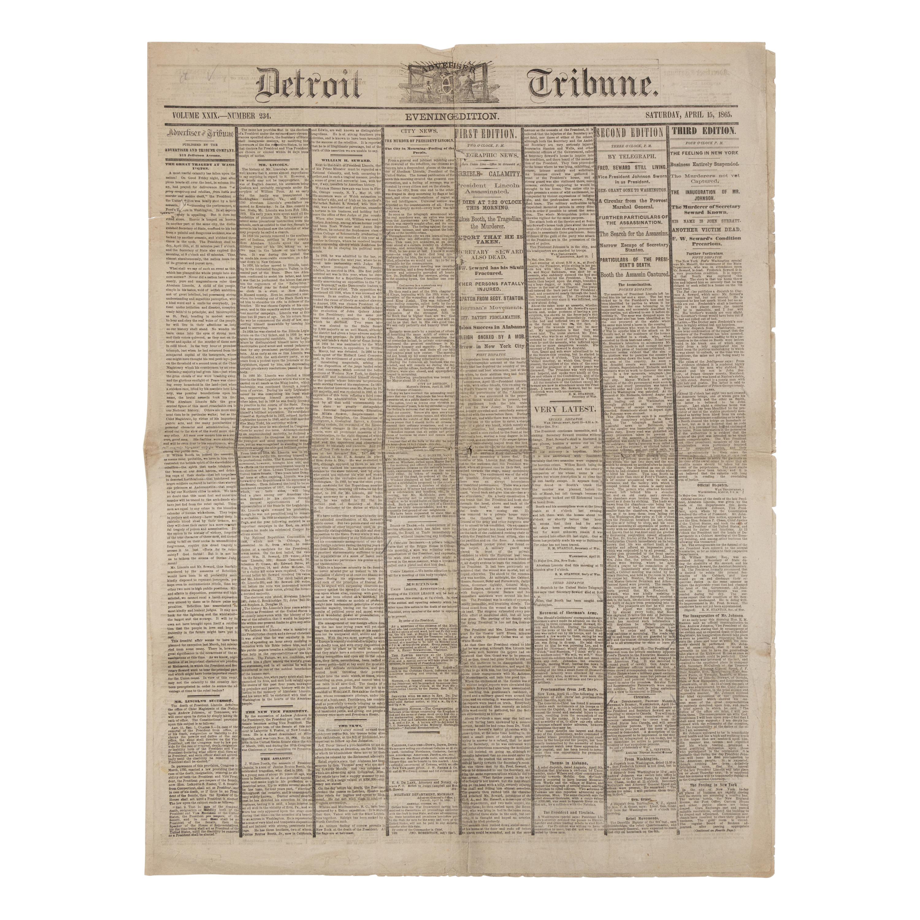 [LINCOLN ASSASSINATION]. A group of 6 newspapers, comprising: