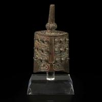 An unusual small Chinese patinated bronze bell, Yongzhong 青铜甬钟 Warring states period ??