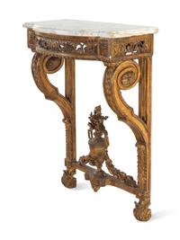 A Continental Giltwood Mirror and Associated Marble-Top Console Table