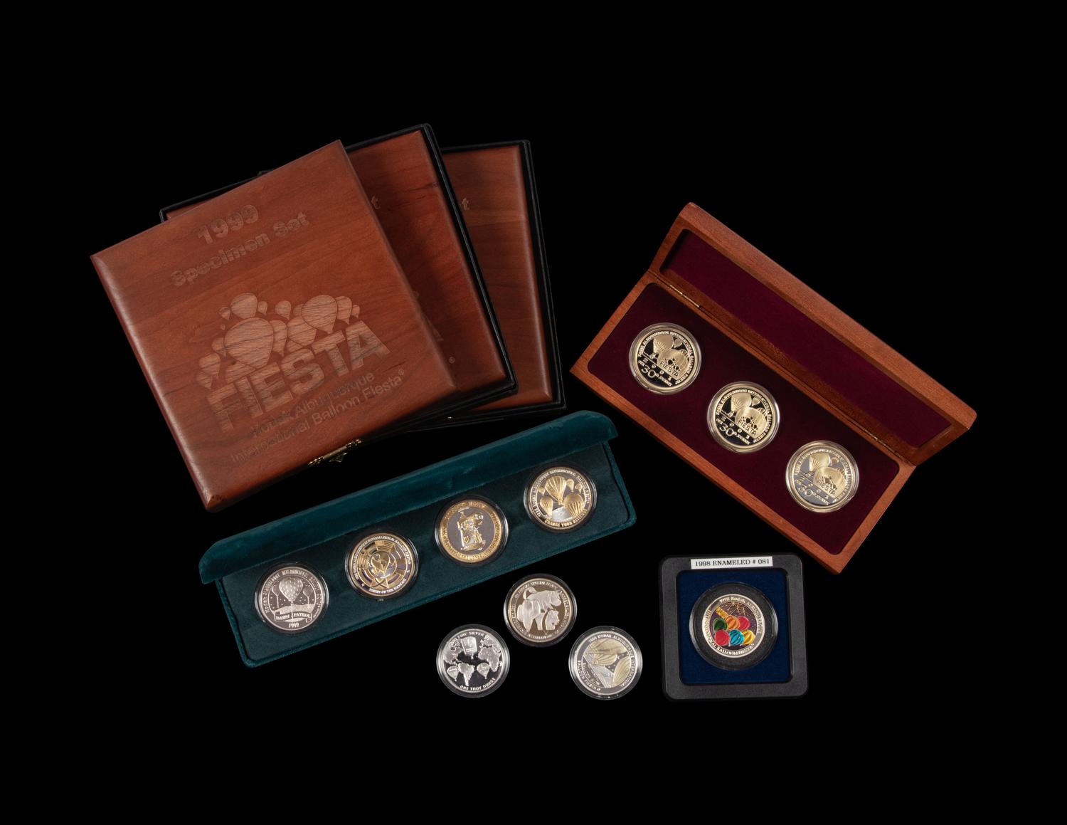 [PRIVATE ISSUE] A Large Collection of Albuquerque Balloon Fiesta Commemorative Silver 1 ozt. Proof Rounds and Cases
