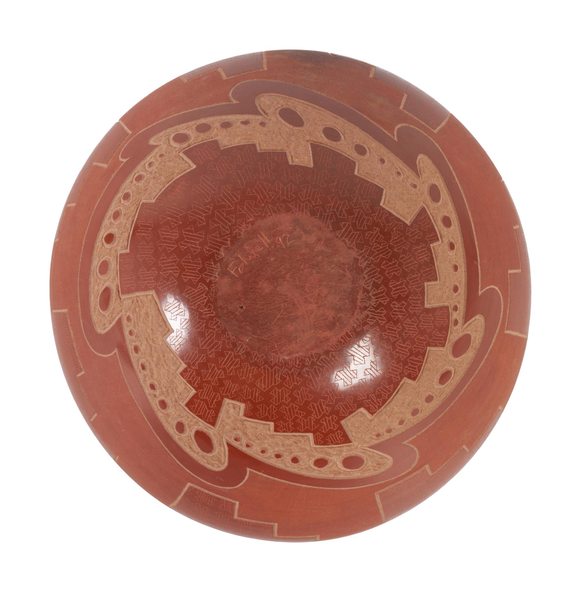 Red, Sienna, and Black Sgraffito Jar