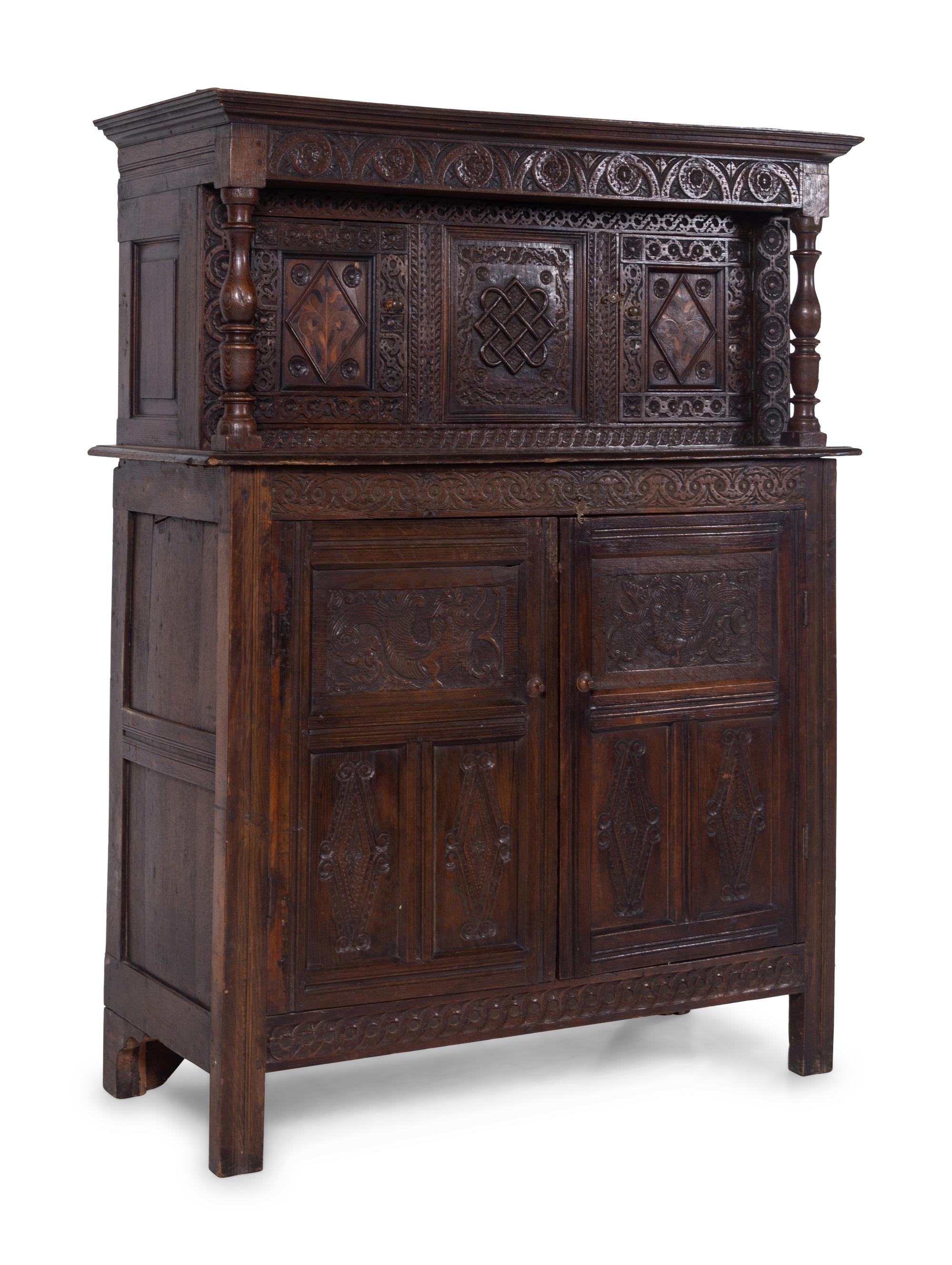 A Jacobean Style Oak Court Cupboard