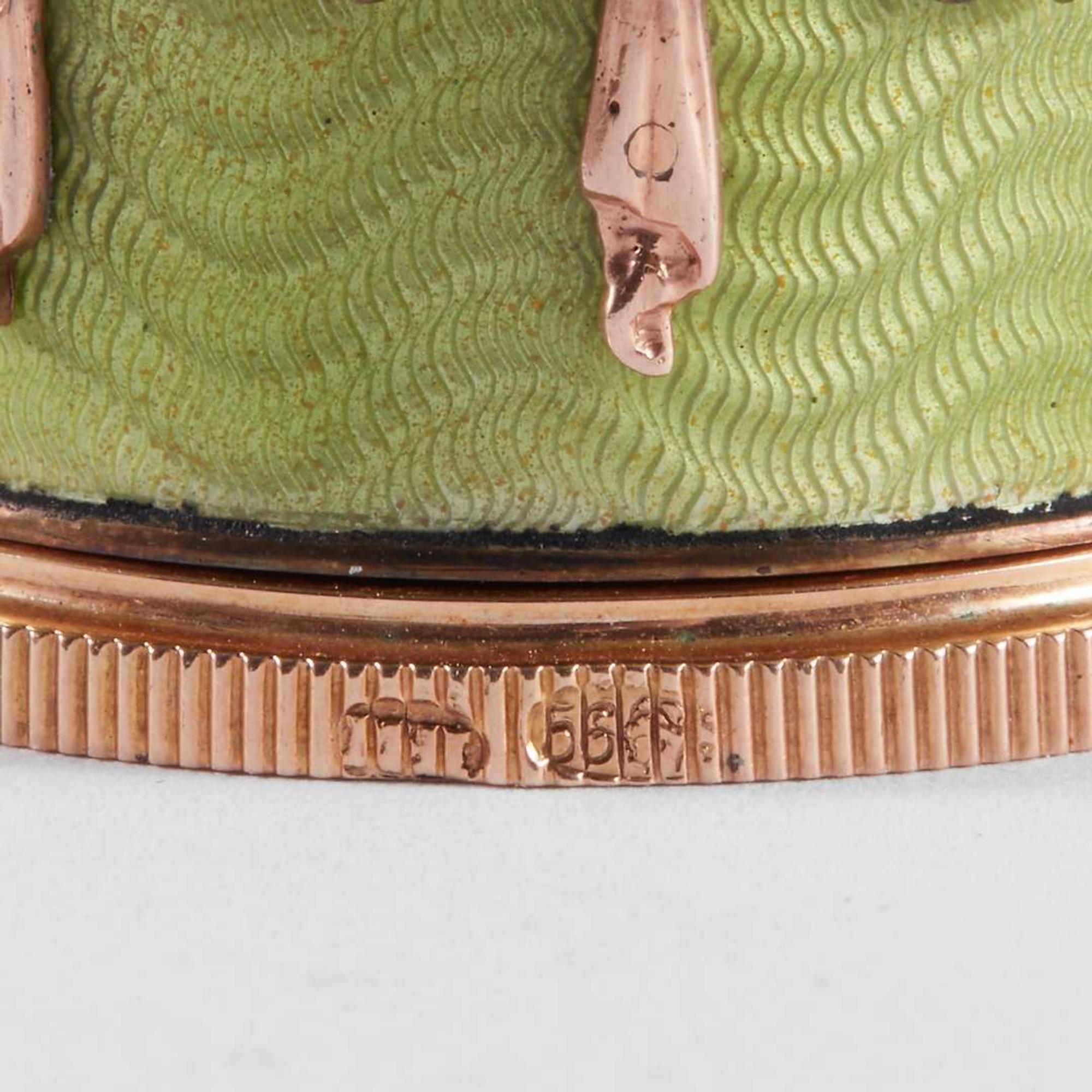 A Fabergé Jewelled, Guilloché Enamel and Two-Color Gold Pomade with the workmaster's mark of Mikhail Perchin, St. Petersburg, before 1899