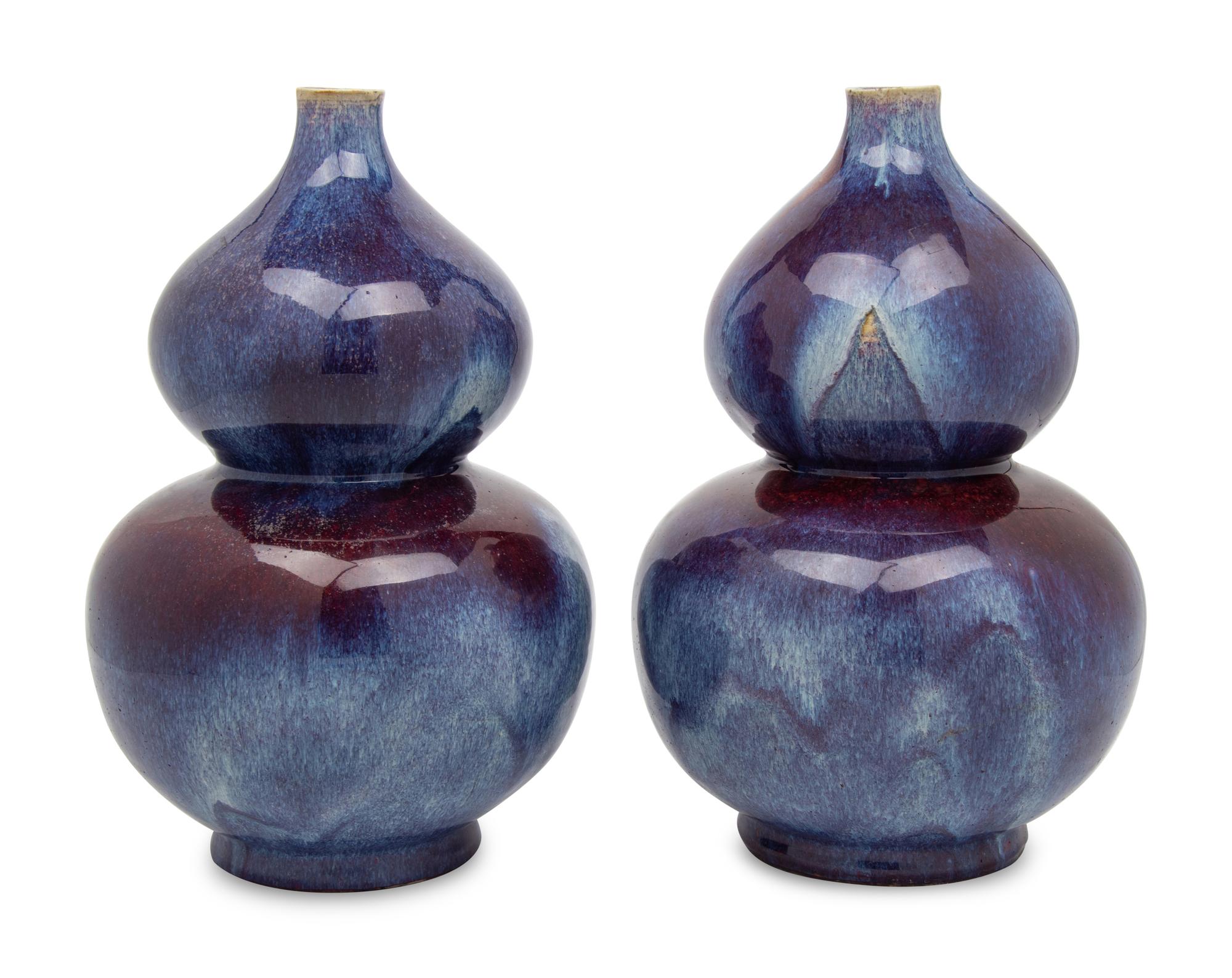 A Pair of Flambe Glazed Double-Gourd Vases