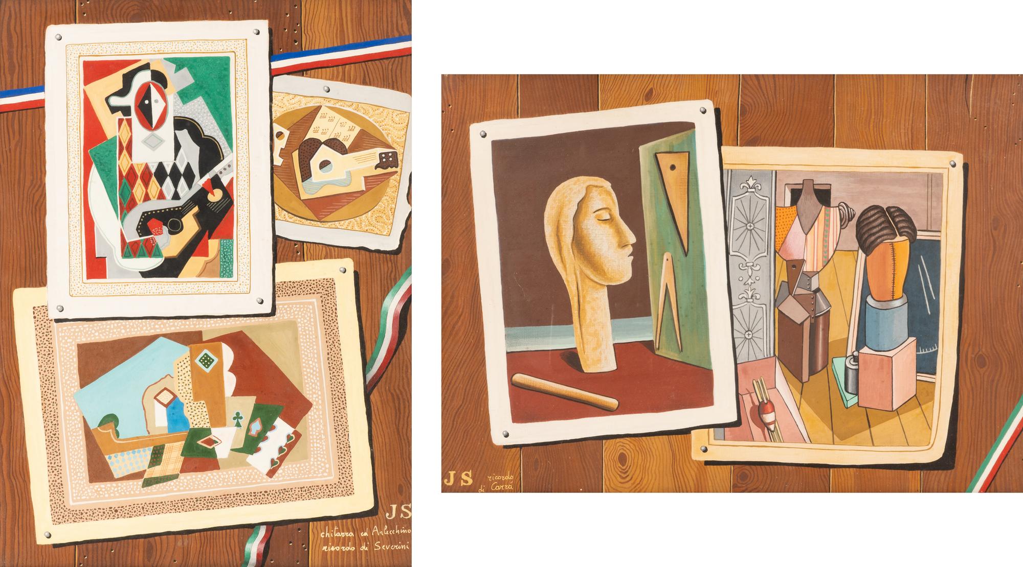 Two Italian Trompe-L'Oeil Collage Paintings — 20TH CENTURY