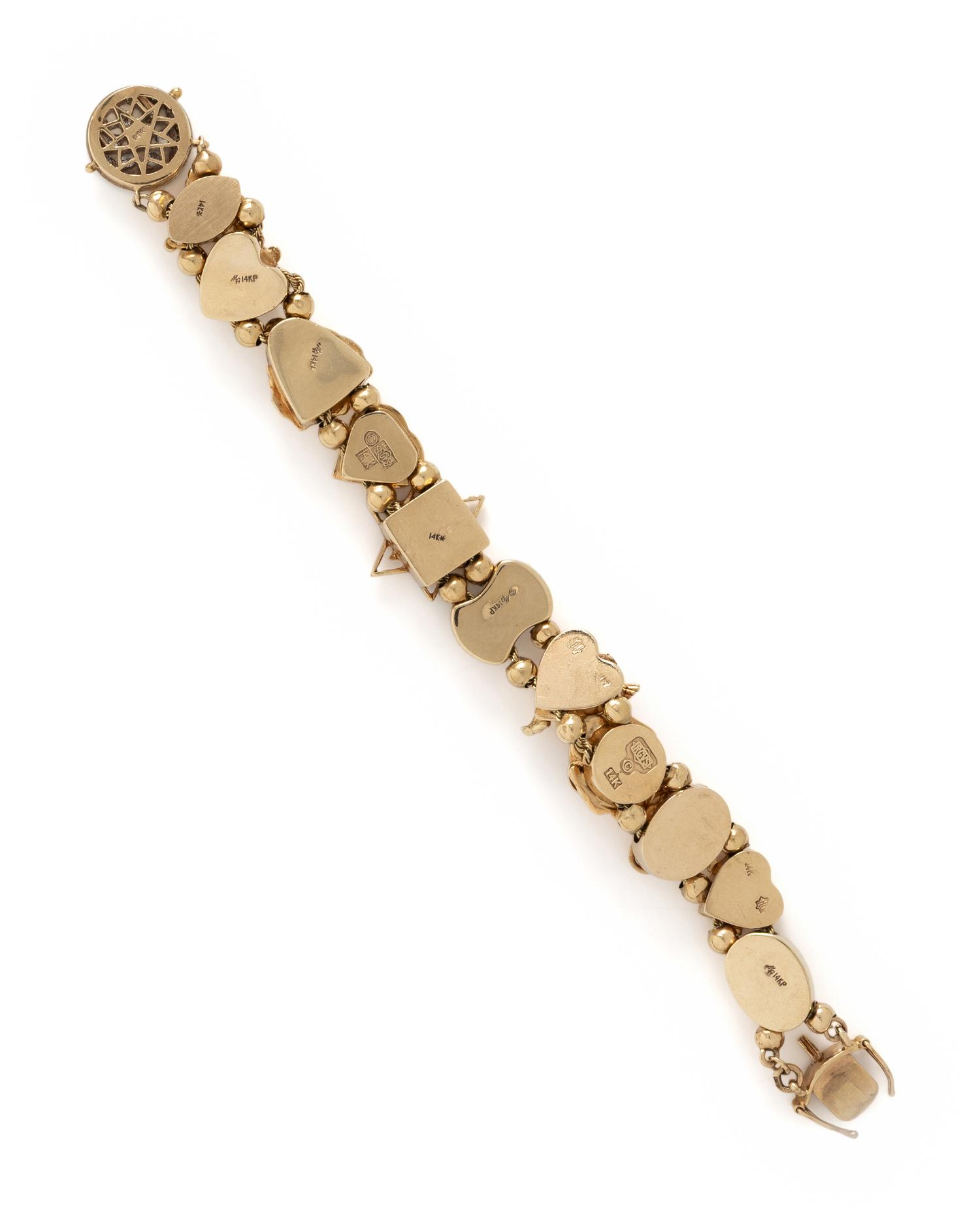 YELLOW GOLD AND MULTIGEM SLIDE CHARM BRACELET