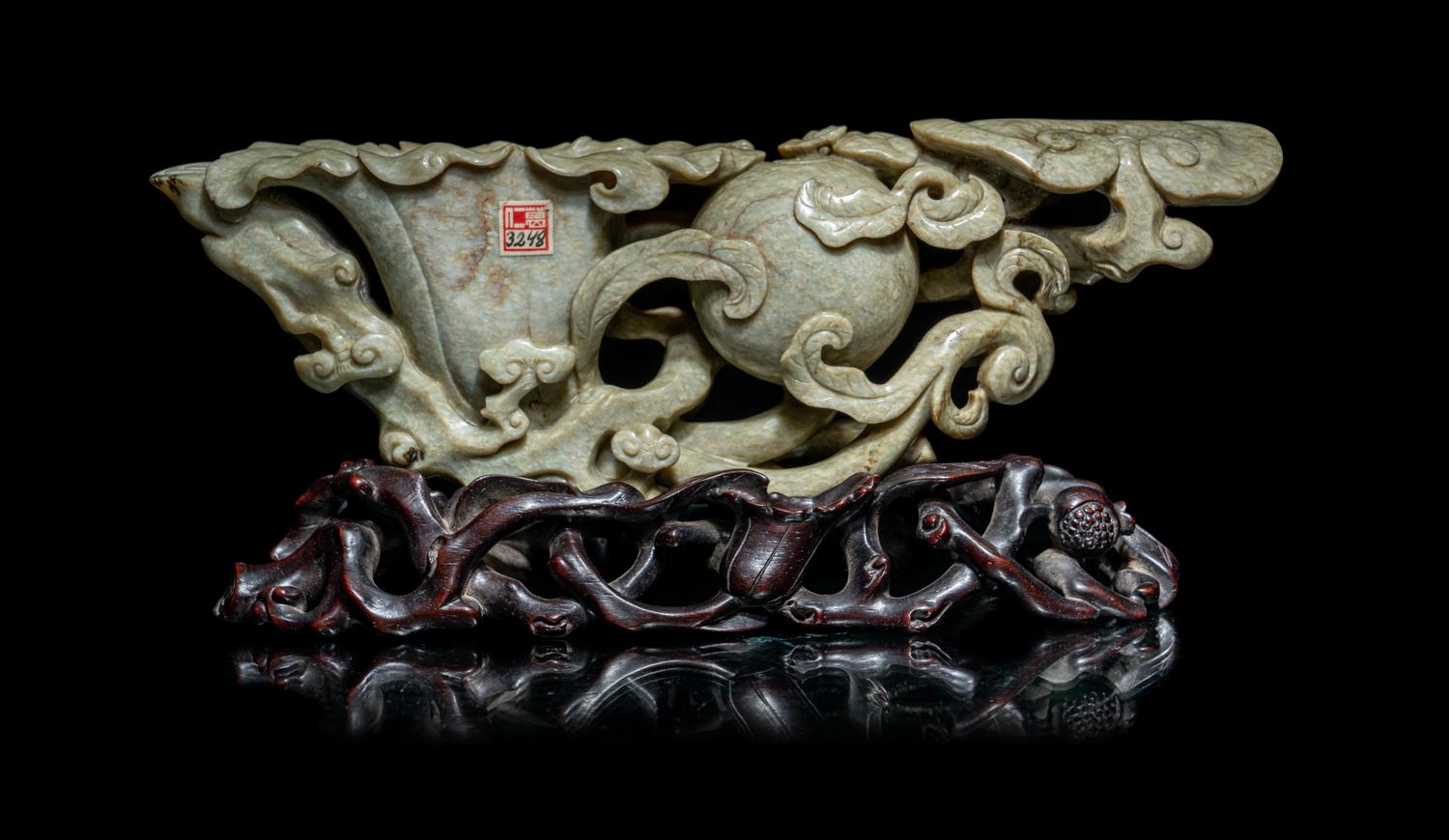 A Chicken Bone Jade 'Lotus and Lingzhi ' Brush Washer and Water Coupe Set