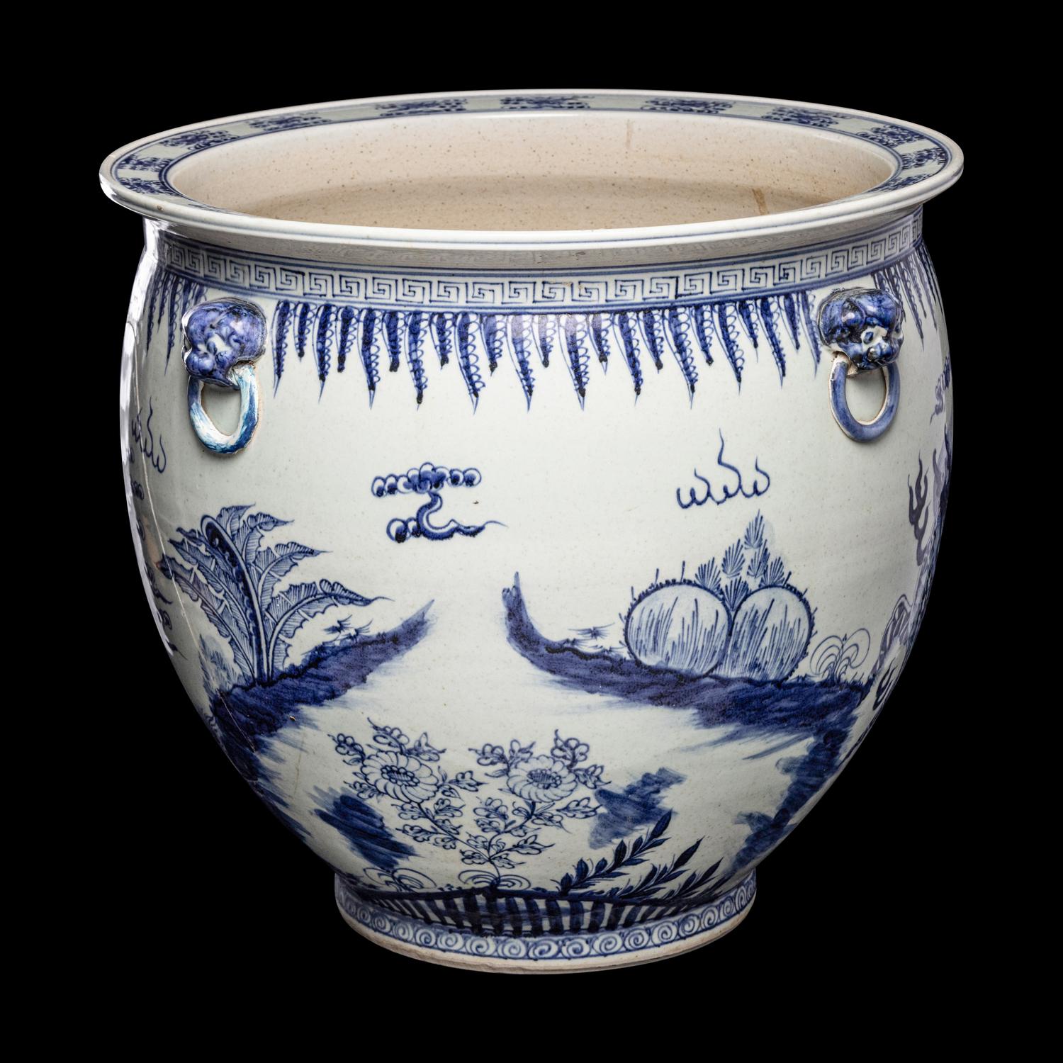 A Large Chinese Blue and White 'Qilin' Jardinière, 19th Century 清晚期 青花麒麟紋大缸
