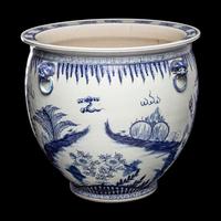 A Large Chinese Blue and White 'Qilin' Jardinière, 19th Century 清晚期 青花麒麟紋大缸