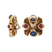 RUBY, SAPPHIRE, AND YELLOW GOLD EARRINGS
