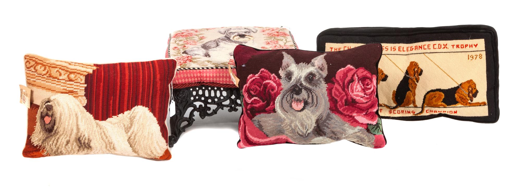 Four Needlework Articles depicting Various Dog Breeds Width of widest 19 inches.