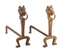 A Pair of Continental Brass and Iron Figural Andirons