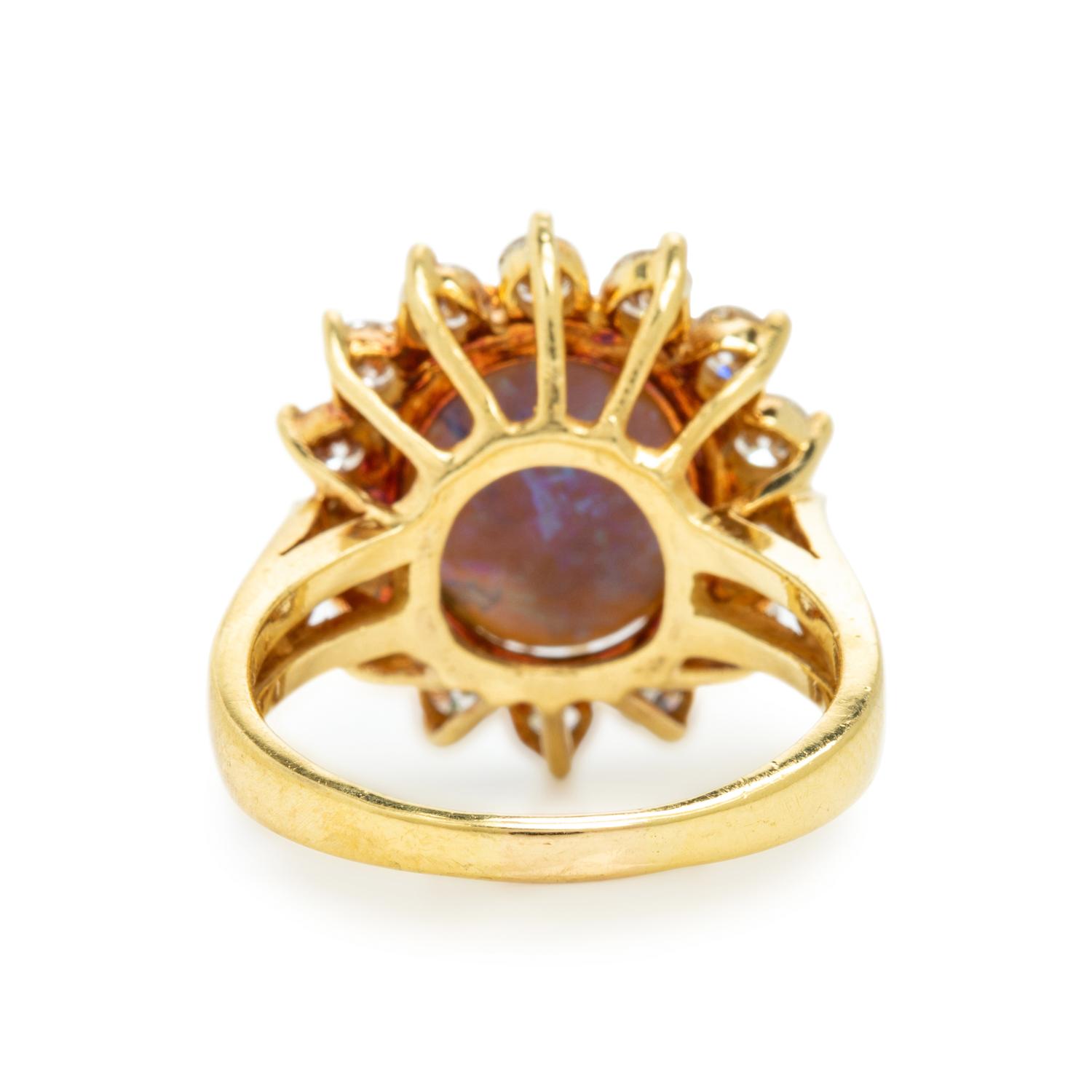 Black Opal, Diamond, and Yellow Gold Ring