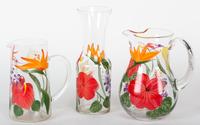 A Set of Five Hand Painted Glass Articles Height of tallest 10 3/4 inches.