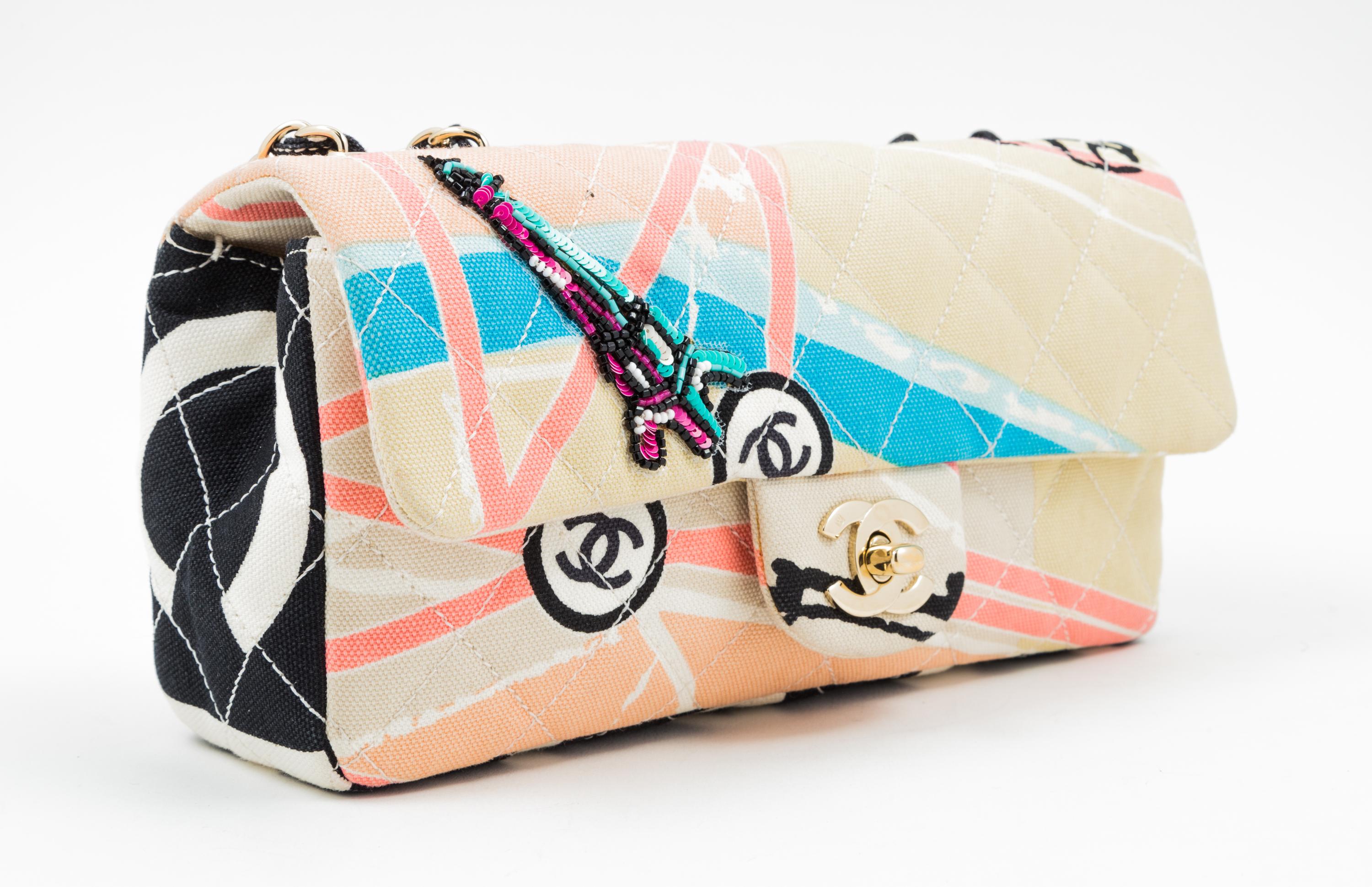 A Chanel Eiffel Tower Print Quilted Flap Bag, 9" x 5" x 2.5"; Strap drop: 16".