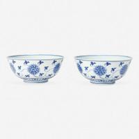 A pair of Chinese blue and white porcelain bowls 青花缠枝莲纹碗一对 Daoguang mark and probably of the period ??? ????