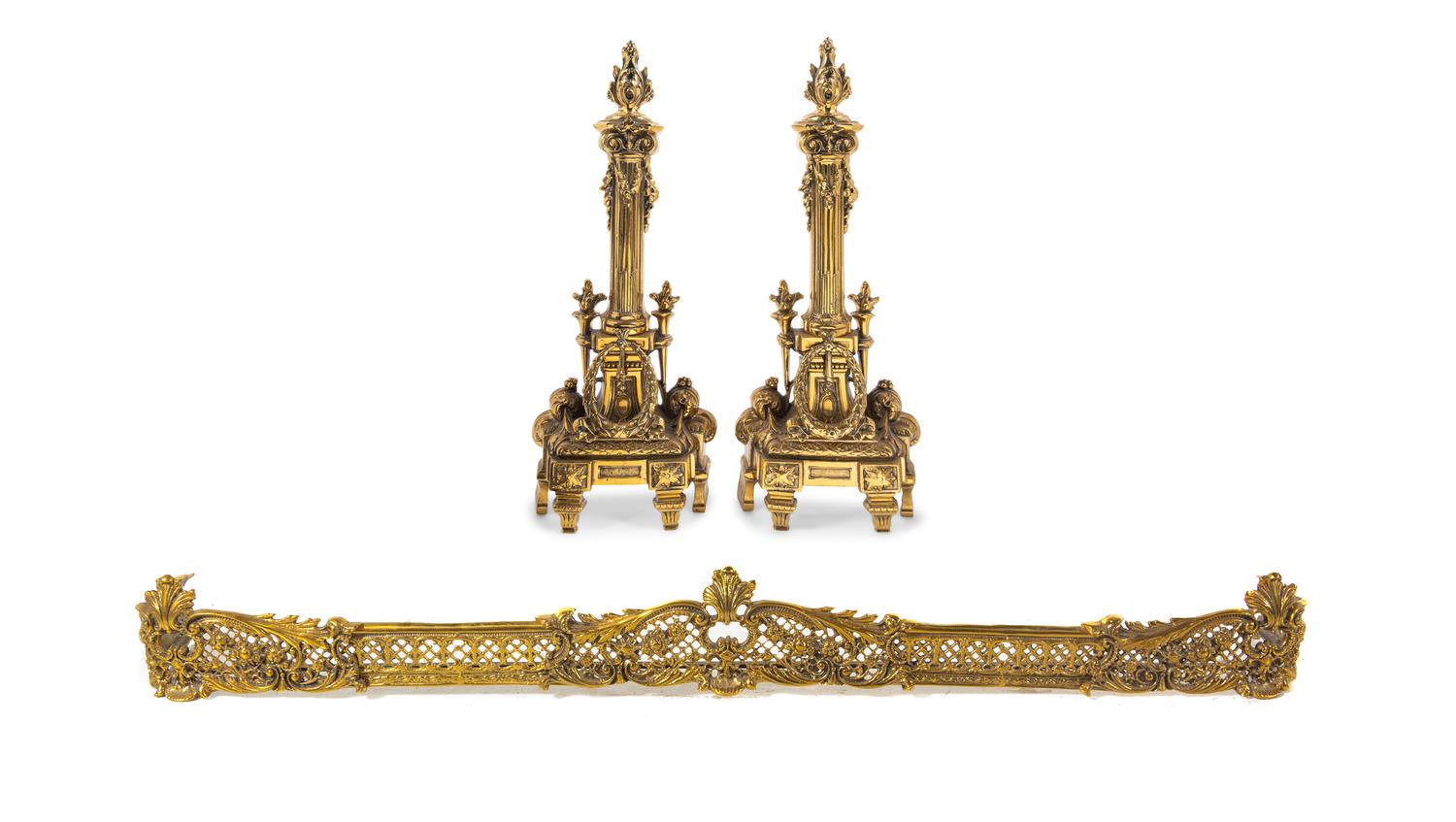 A Neoclassical Gilt Metal Fireplace Suite