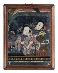 A Pair of Chinese Reverse Painted Mirror Panels