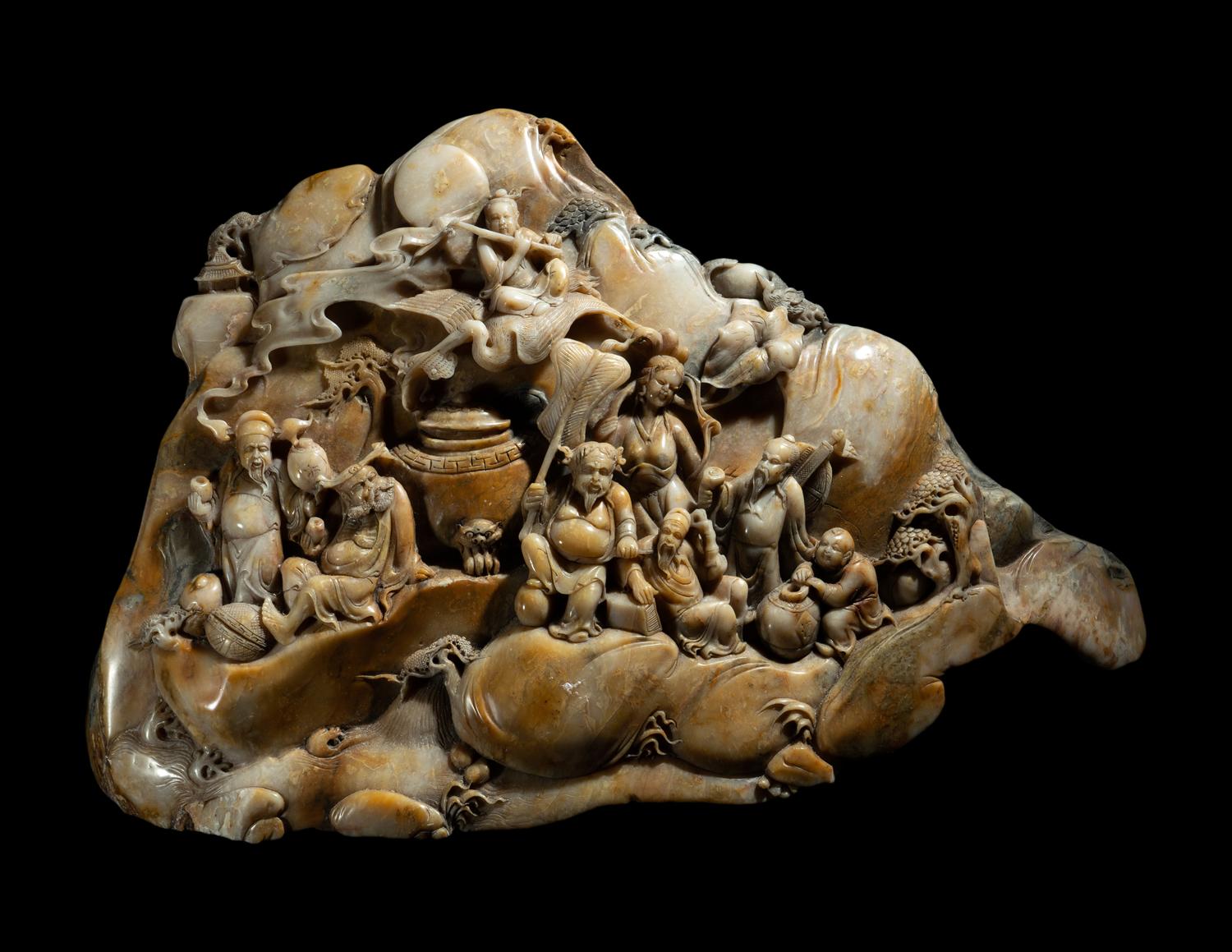 A Large Chinese Carved Hardstone Boulder