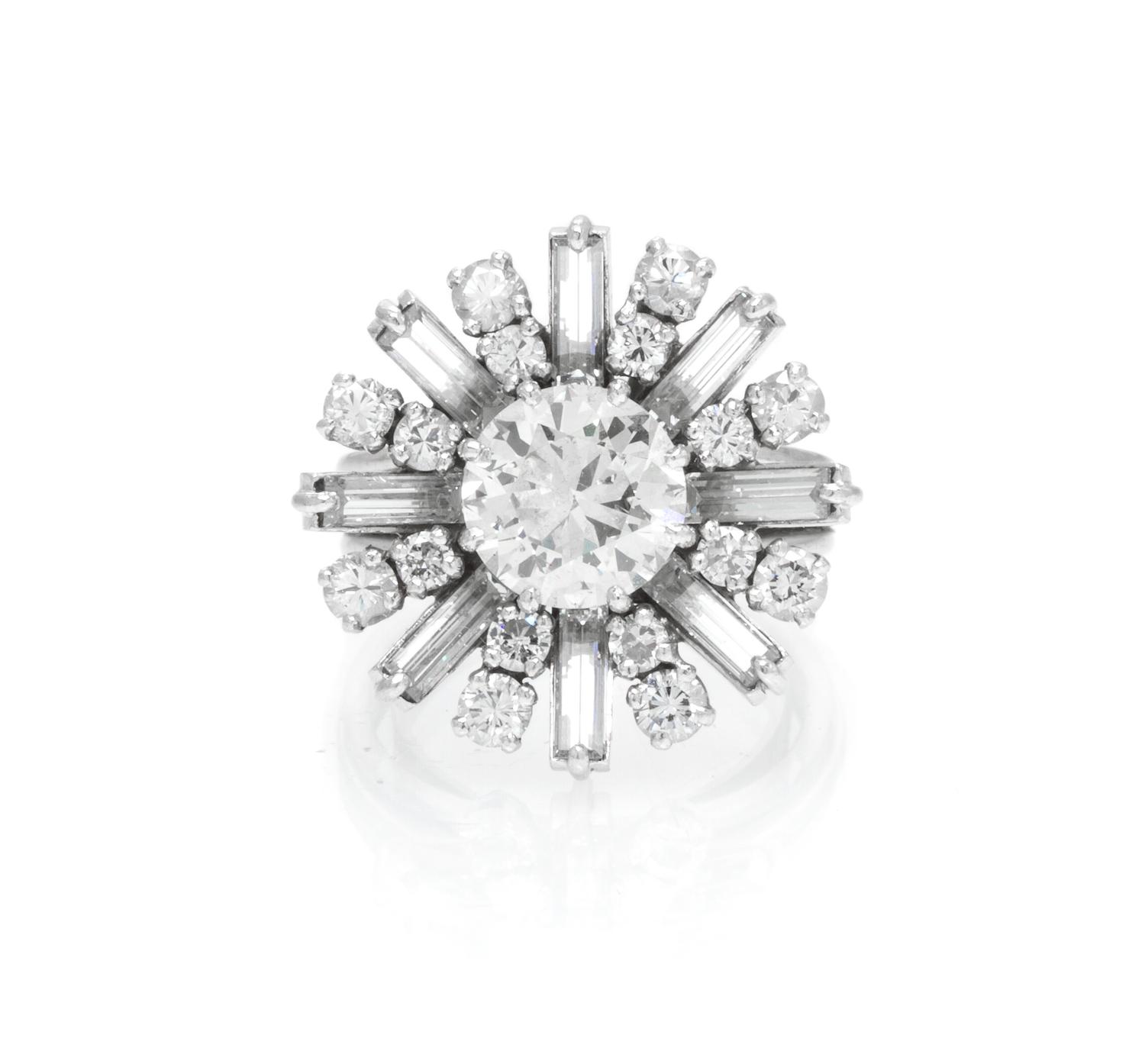 A Platinum, White Gold and Diamond Ring, French, 7.80 dwts.