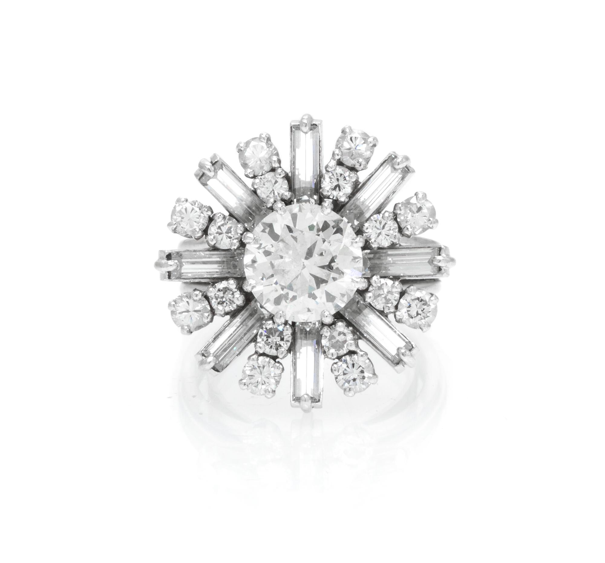 A Platinum, White Gold and Diamond Ring, French, 7.80 dwts.