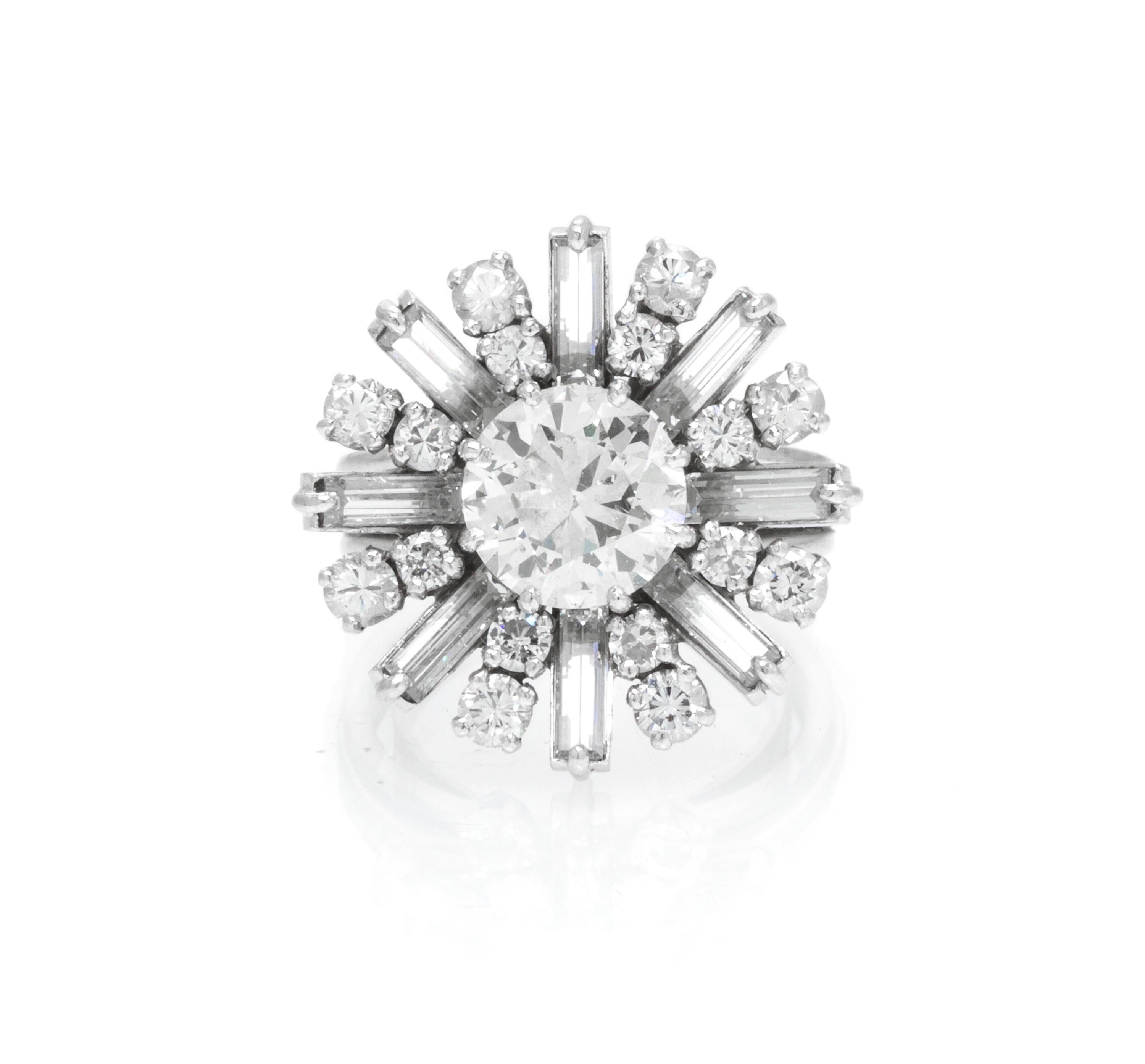 A Platinum, White Gold and Diamond Ring, French, 7.80 dwts.