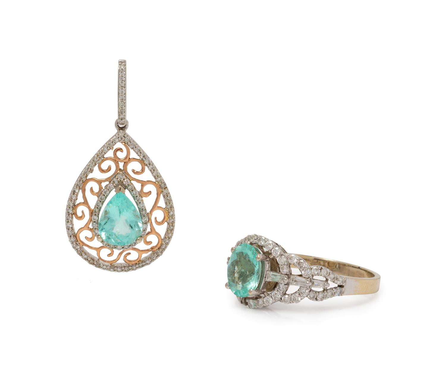 A Collection of White Gold, Blue Zircon and Diamond Jewelry,