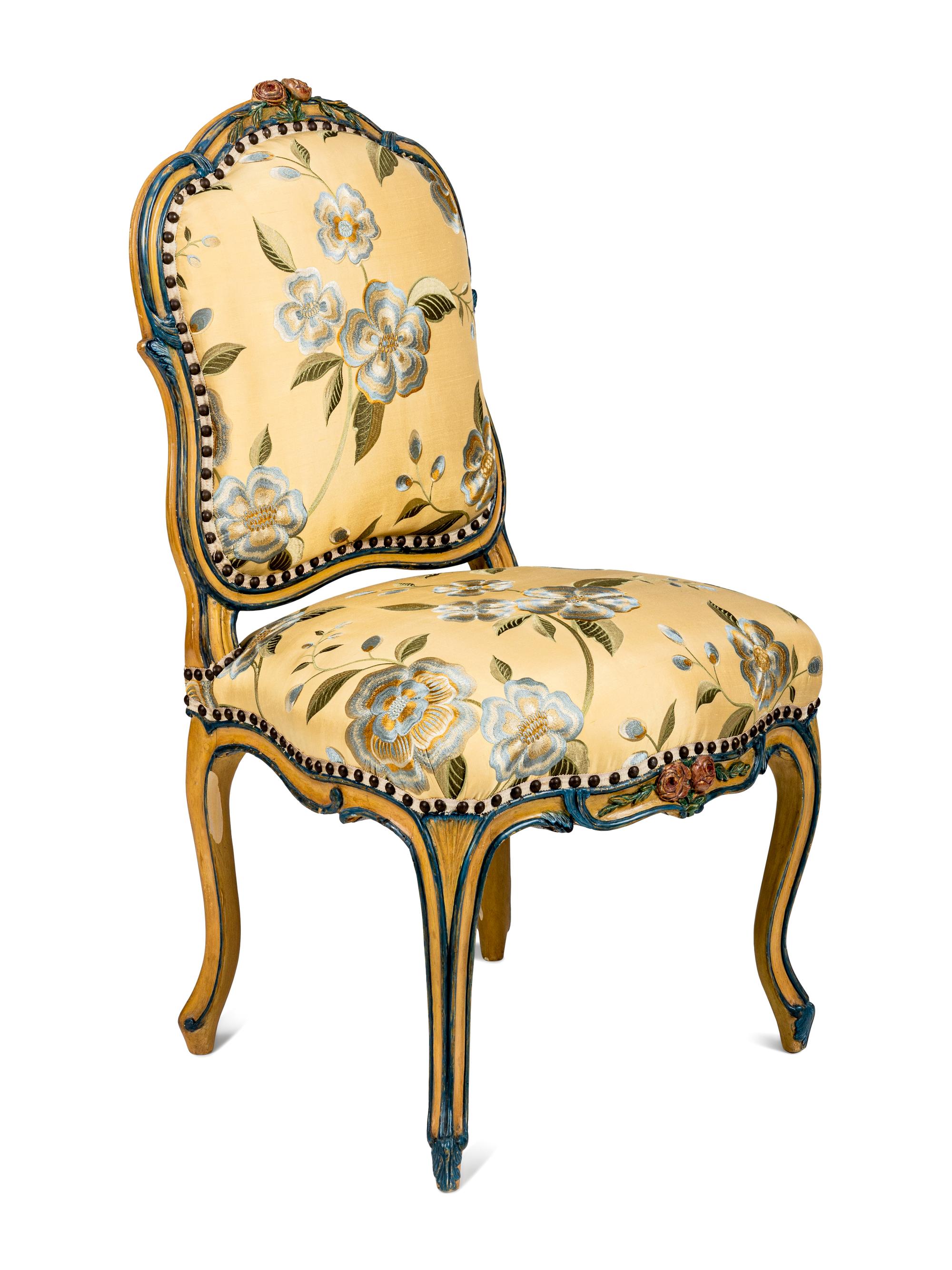 A Set of Four Louis XV Painted Side Chairs