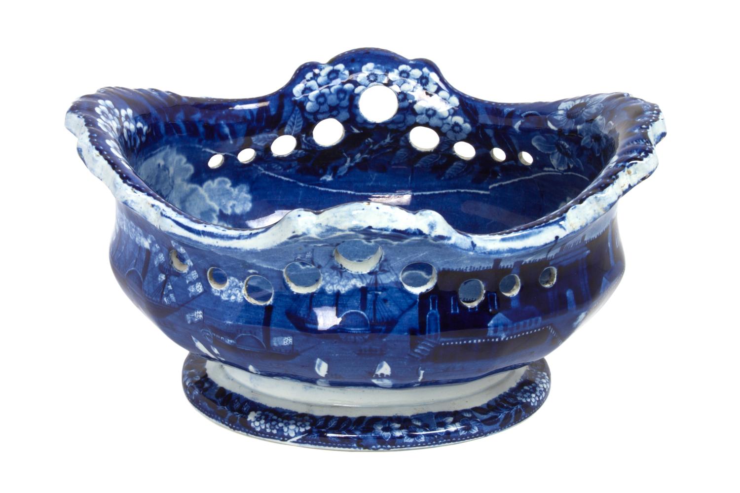 A Staffordshire Blue Transfer Fruit Bowl, Clews Height 5 1/2 x width 11 inches.