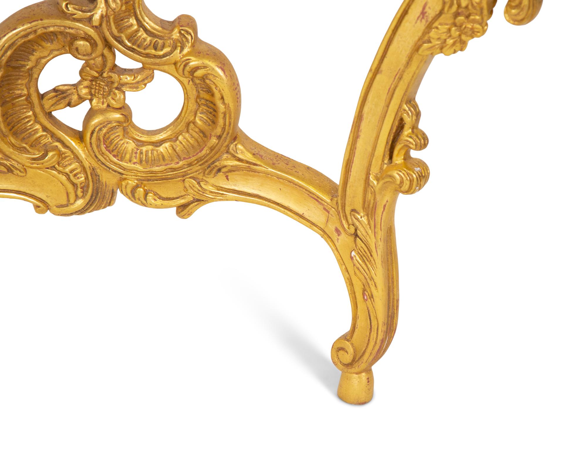 A Pair of Louis XV Style Giltwood Marble-Top Console Tables