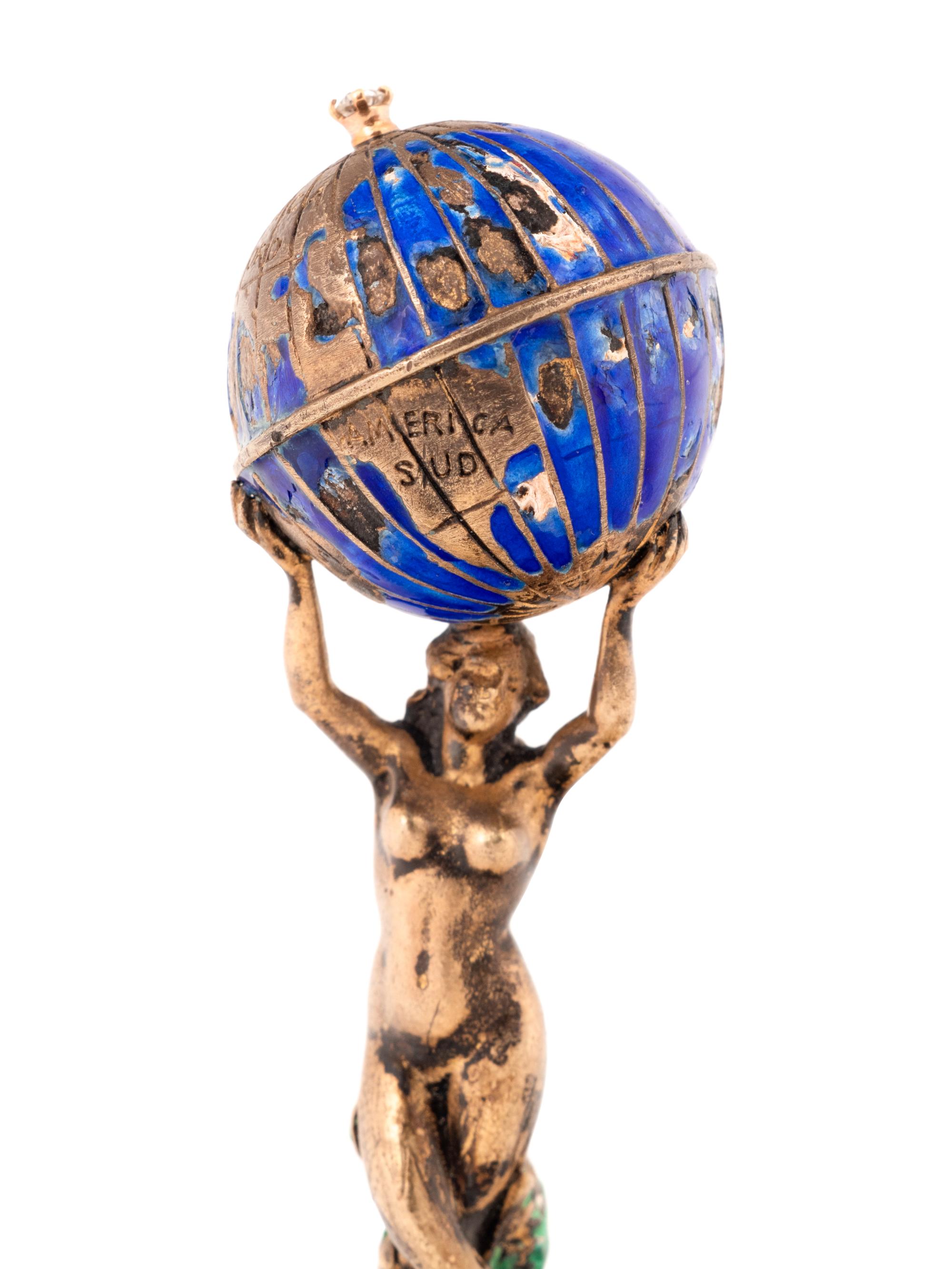 A French Enameled Silver and Diamond-Mounted Figural Hand Seal