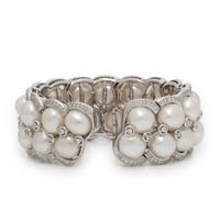 Cultured Pearl, Diamond, and White Gold Cuff Bracelet