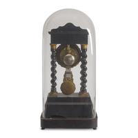 A Continental Brass and Stone Inlaid Portico Clock