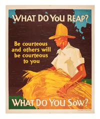 [POSTERS]. ELMES, Willard Frederic, artist. What Do You Reap? What Do You Sow? Chicago: Mather & Co., 1929.