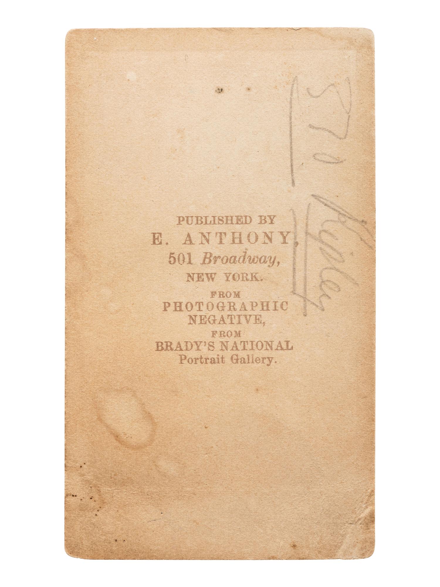 [LINCOLN, Abraham (1809-1865)]. BRADY, Mathew (1822-1896), artist. "Inkwell pose" CDV of Lincoln. New York: E. & H.T. Anthony, [1861].