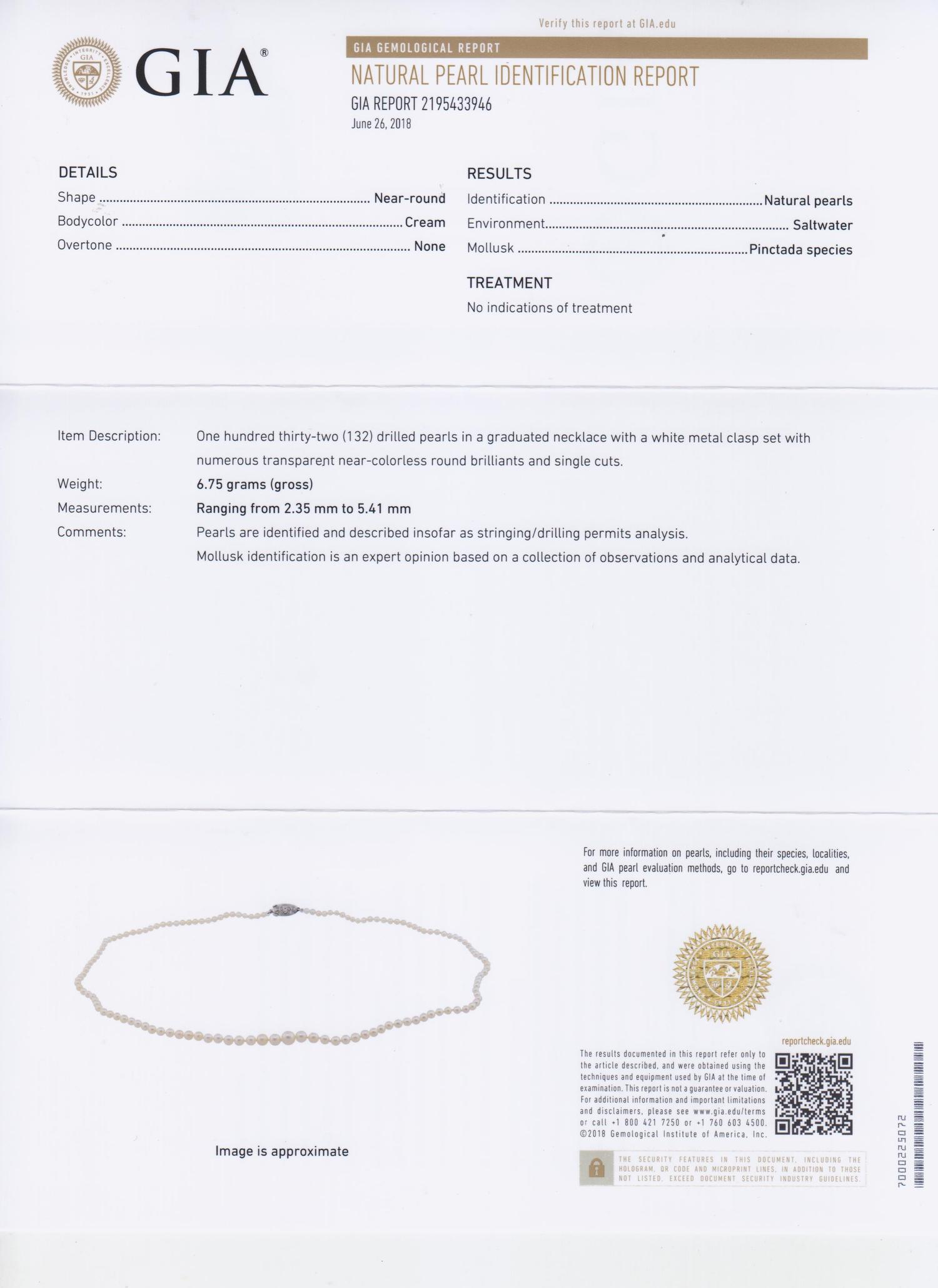 A Graduated Single Strand Natural Pearl Necklace,