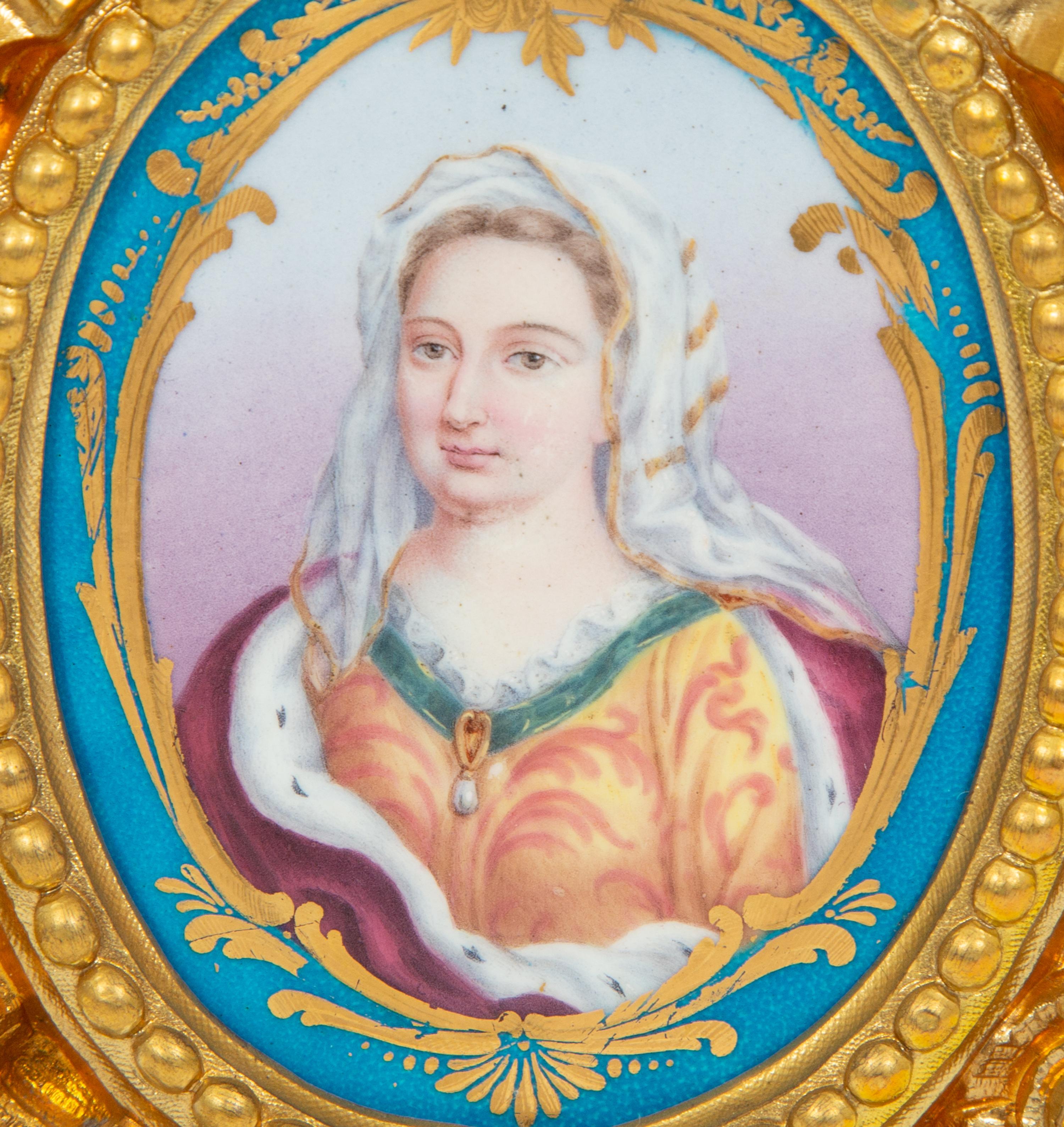 A Pair of Gilt Metal and Sèvres Style Porcelain Wall Brackets