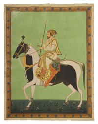 A Painting of the Mughal Emperor Shah Jahan Astride His Stallion, India, Rajasthan, 20th Century