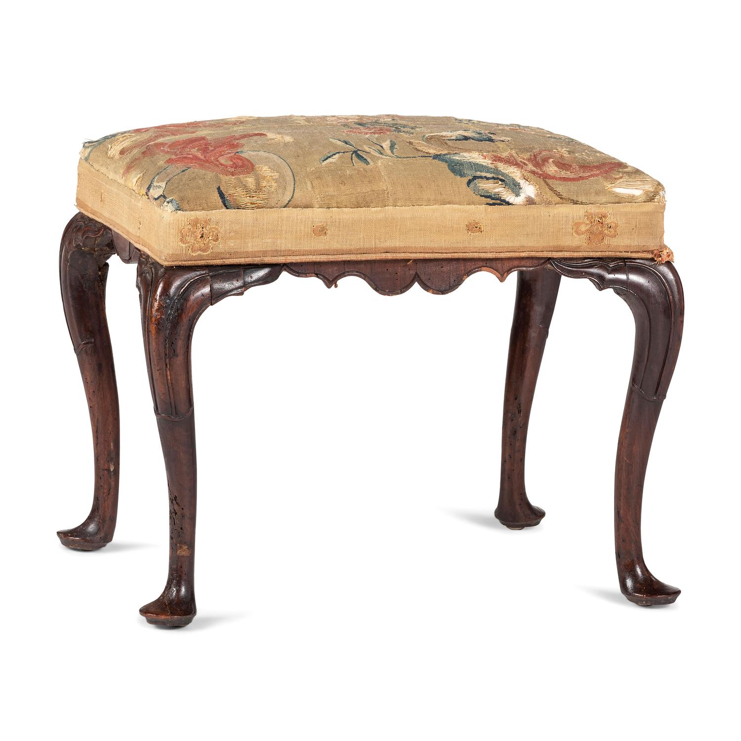 A George III Walnut Upholstered Foot Stool