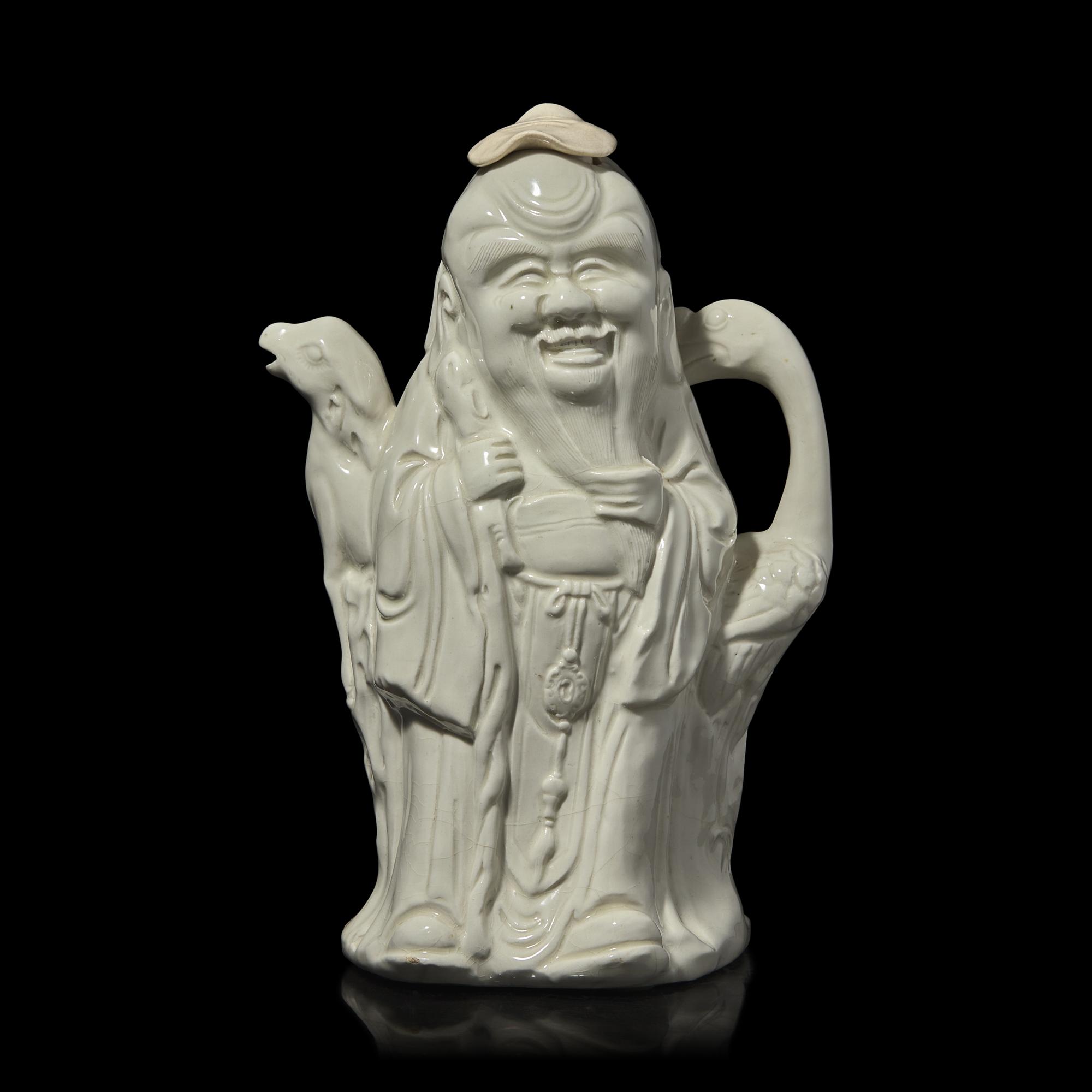 Eumorfopoulos Collection: A Molded "Soft Paste Porcelain" "Shoulao" Ewer, 18th Century 清中期 德化壽老執壺