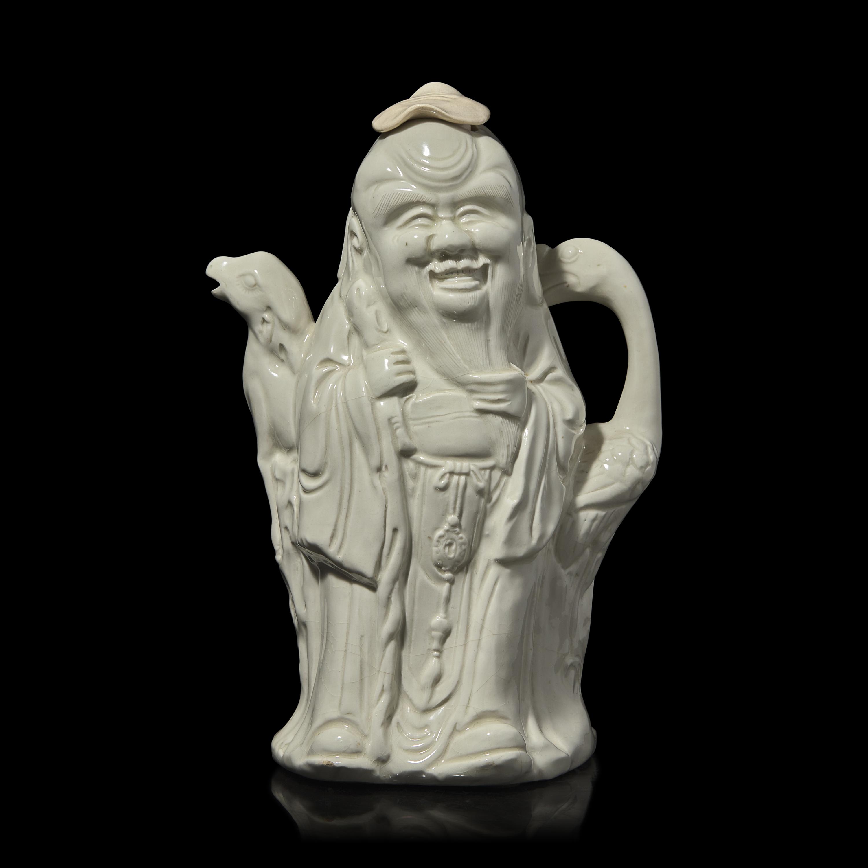 Eumorfopoulos Collection: A Molded "Soft Paste Porcelain" "Shoulao" Ewer, 18th Century 清中期 德化壽老執壺