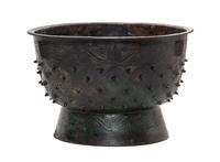 A Bronze Yu Ritual Food Vessel Height 6 1/4 x diameter 9 3/4 inches.