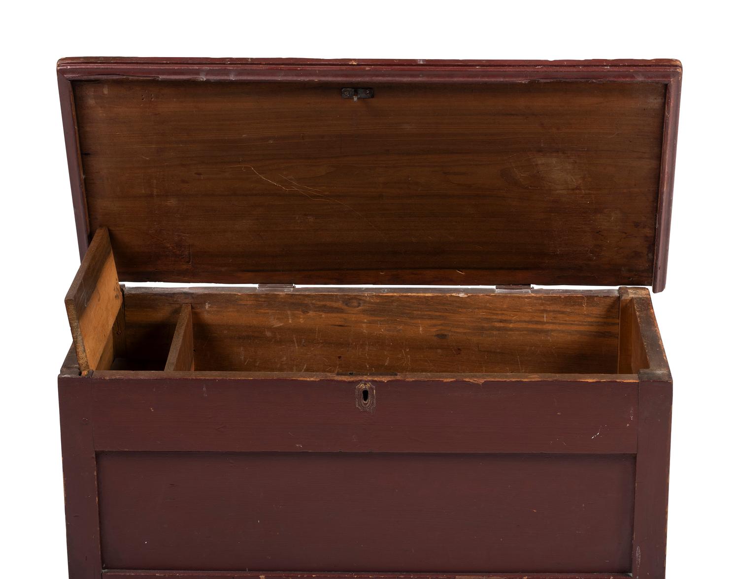 A Late Country Federal Red Painted Cherrywood Blanket Chest