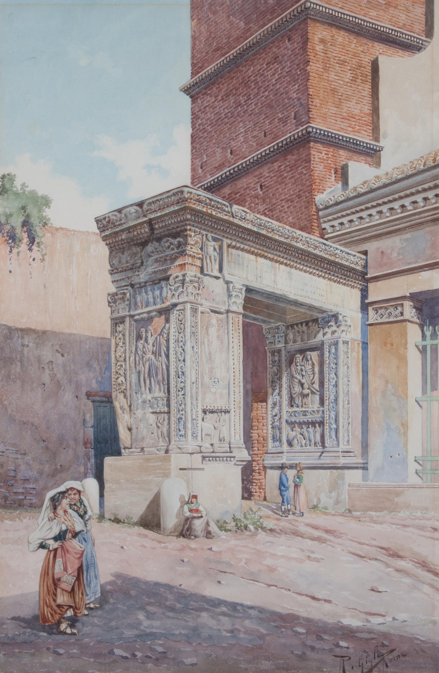 Roberto Giglio, (Italian, 1846-1922), Maidens in an Italian Ruin Landscape