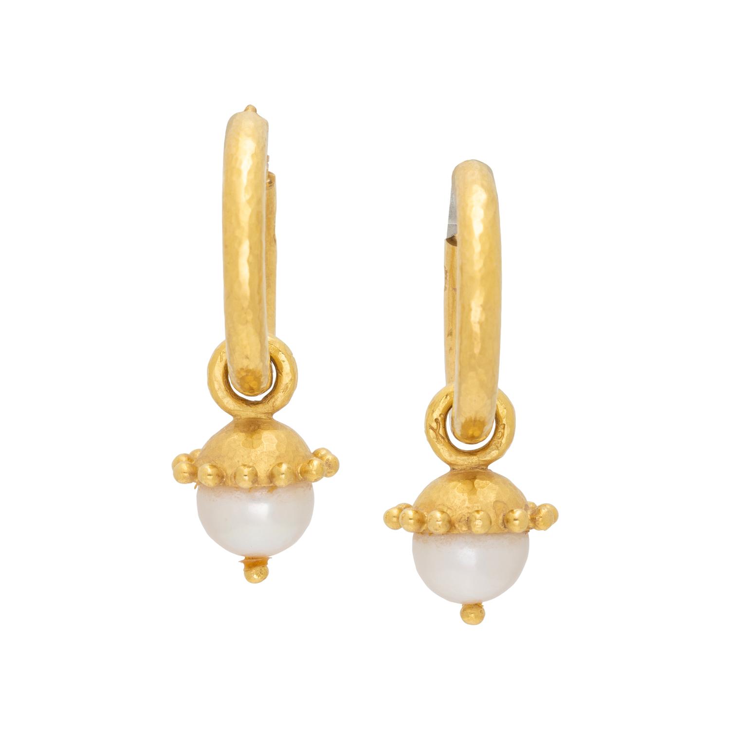 ELIZABETH LOCKE, YELLOW GOLD AND CULTURED PEARL HOOP EARRINGS