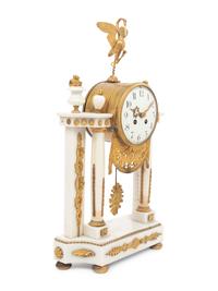 An Empire Gilt Bronze Mounted White Marble Portico Clock