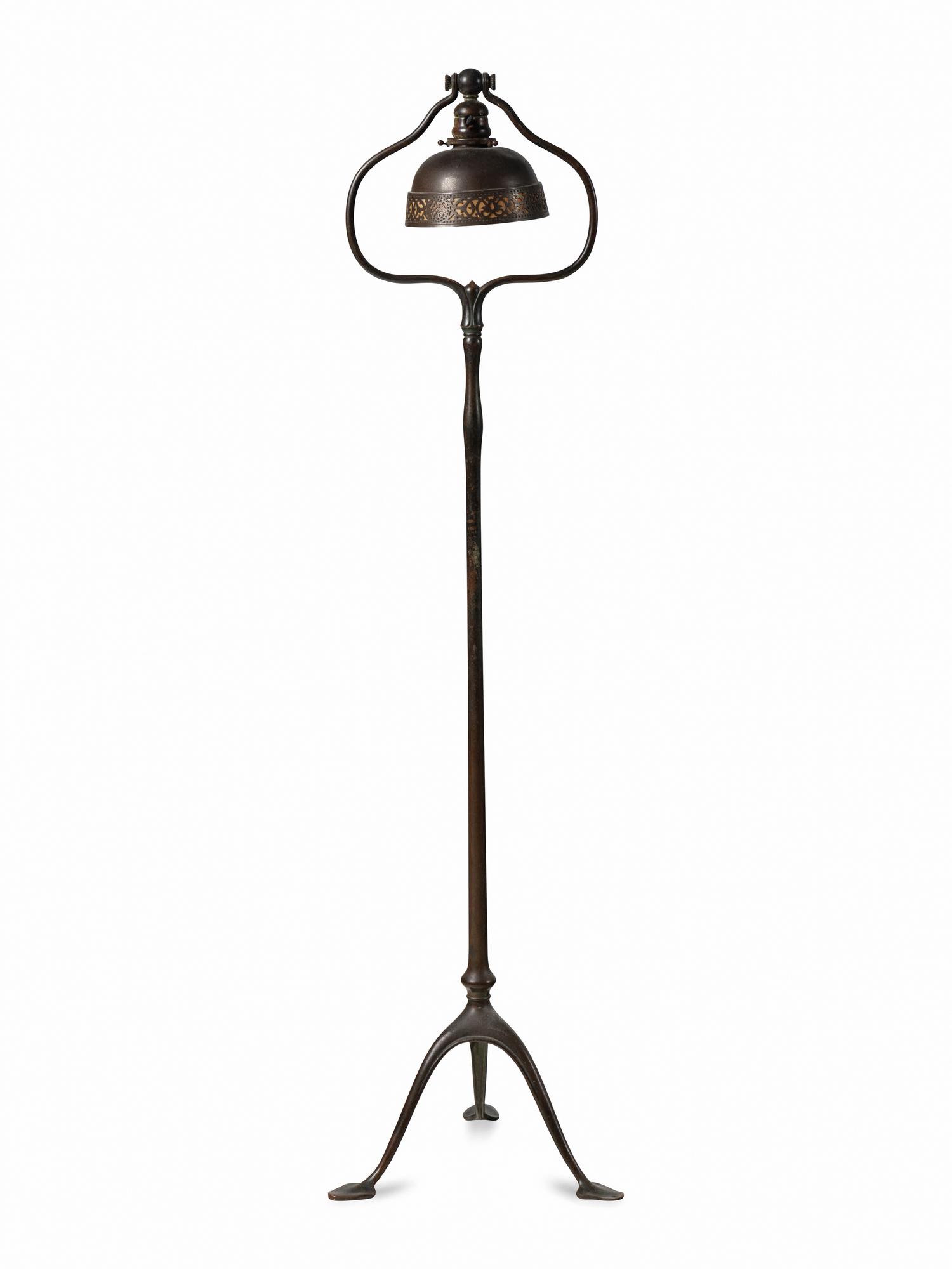 A Tiffany Studios Model 423 Style Bronze Harp Floor Lamp