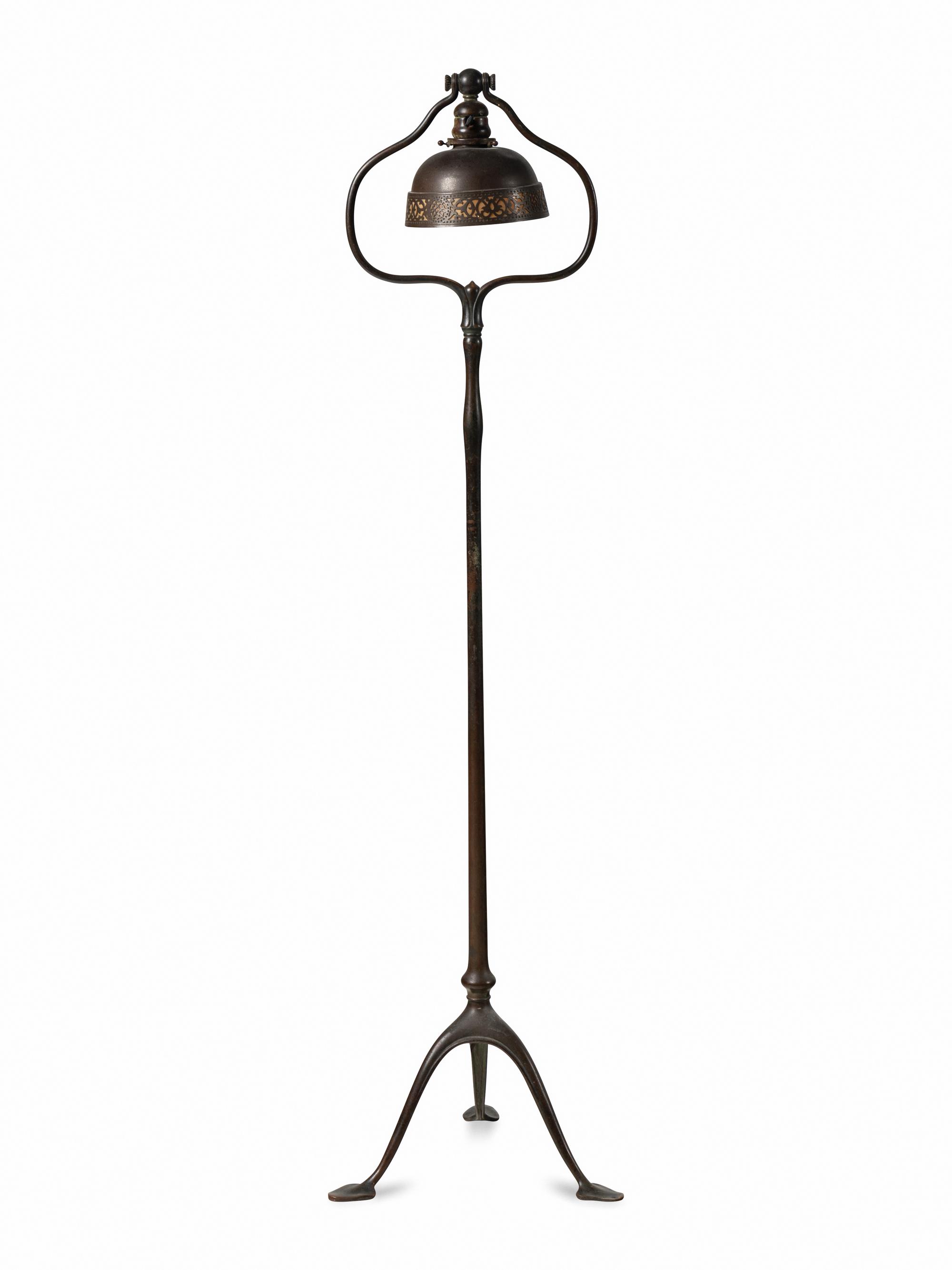 A Tiffany Studios Model 423 Style Bronze Harp Floor Lamp